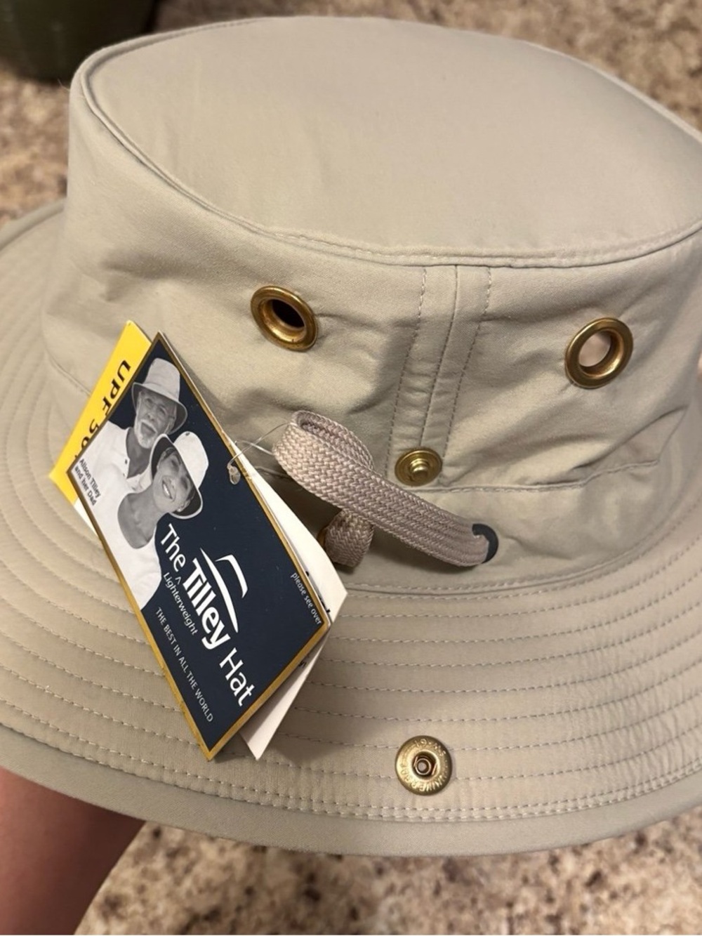 Tilley Men's Cream Bucket Hat with Chin Cord
